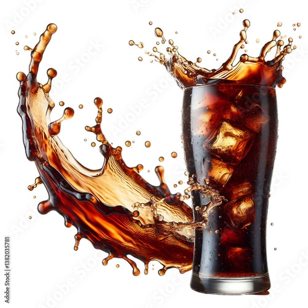 Obraz 3D Cola splashing out of a glass isolated white background