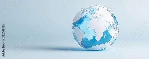 Fototapeta Global Map Globe on Soft Blue Background with Artistic Details
