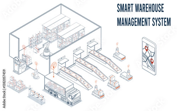 Obraz The smart warehouse uses an AGV system to automate material handling, supporting its flexible logistics and accurate inventory counts.
