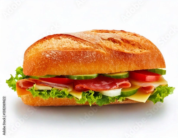 Fototapeta Baguette sandwich on a white background