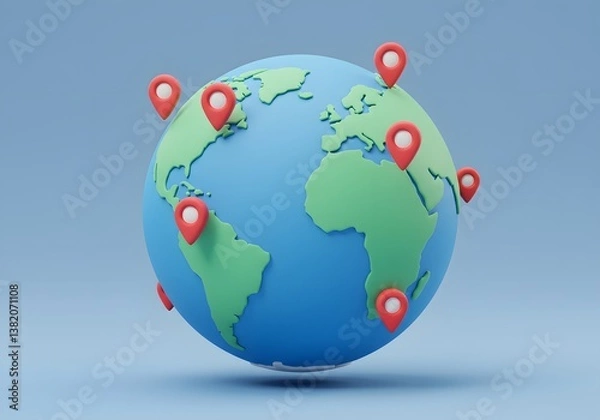 Obraz 3D Earth with Pins Icon