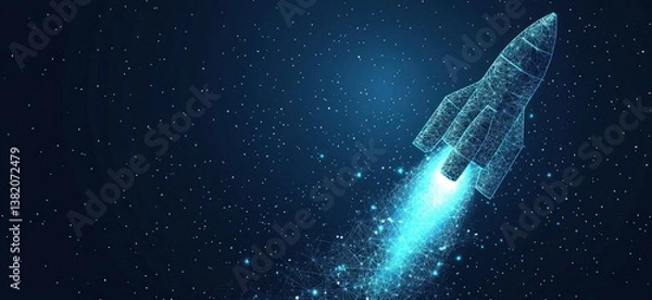 Fototapeta Launching Rocket Ship Made of Lines Soaring Through Starry Night Sky