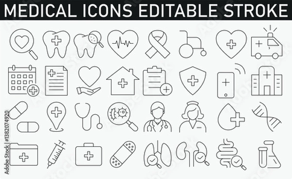 Fototapeta Medical thin line icon set with editable stroke stock illustration stock illustration