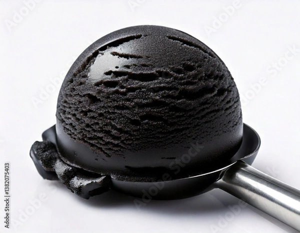 Fototapeta Black charcoal Ice cream scoop on a white background 