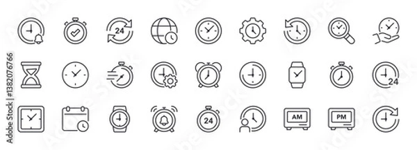 Fototapeta Time and Clock Line Icons Set. Calendar, Timer, Stopwatch. Editable Stroke.