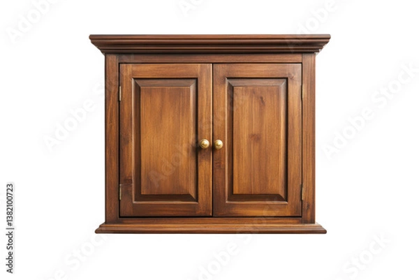 Fototapeta A wooden cabinet with two doors and round handles against a transparent background in a studio shot