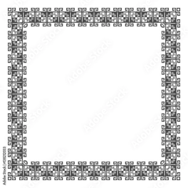 Fototapeta Border pattern. Frame art. Antique elements. Vintage. Pixel art. Grey tones.