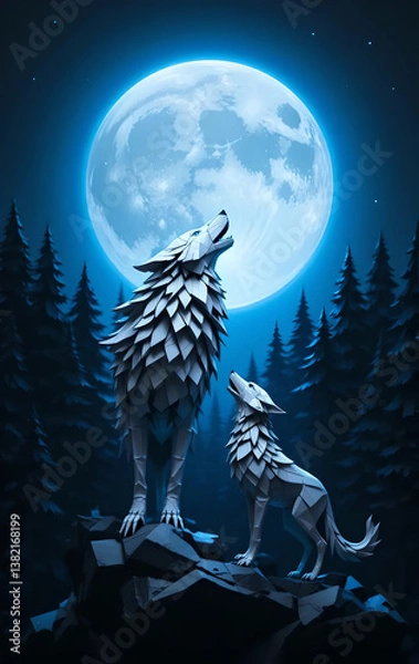 Obraz Moonlit Wolves papercraft