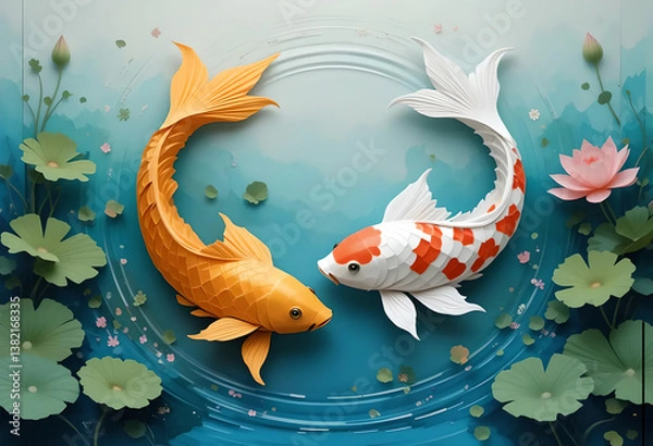 Obraz Koi Pond Serenity origami
