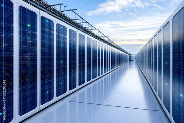 Fototapeta Rows of solar-powered server racks in a modern data center