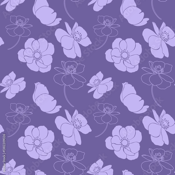 Fototapeta Seamless pattern with purple anemones
