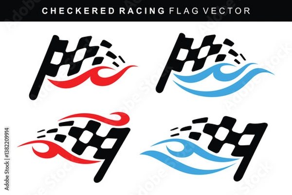 Fototapeta racing flags set with fire concept and water effect