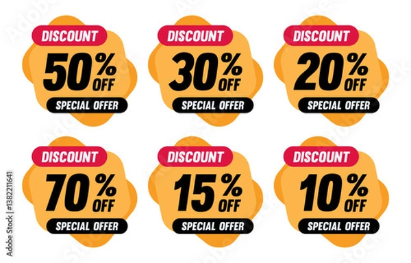Obraz Discount speech bubble labels. mega sale, price tags discount, best sale red tag template, special