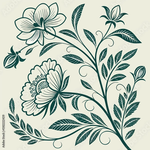 Fototapeta seamless flower pattern, pattern, background, flower, flower background, pattern design, Line geometric seamless pattern. raster copy illustration. Ethnic floral ornament. For interior design, 
