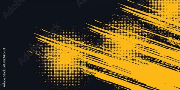 Obraz Dots pop art comics sport style vector illustration. Dots halftone yellow and black color pattern gradient grunge texture background. vector eps10
