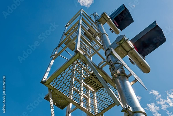 Obraz Railroad signal lamps on a metal pole with platforms near Loos, British Columbia, Canada