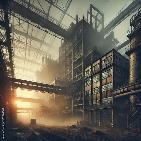 Obraz Abandoned Factory Brown to dark grey ombre matte heavy grain noi