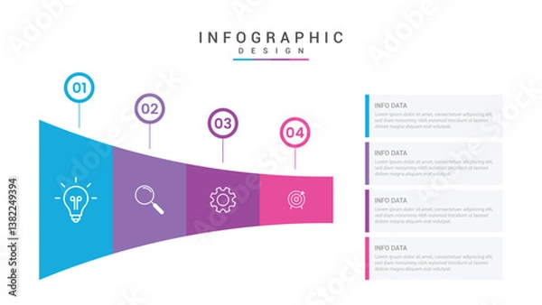 Obraz infographic 4 point stage template with shrink horizontal funnel rectangle for slide presentation vector