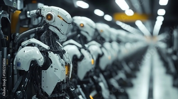 Fototapeta Assembly line robots optimizing mass production efficiency.