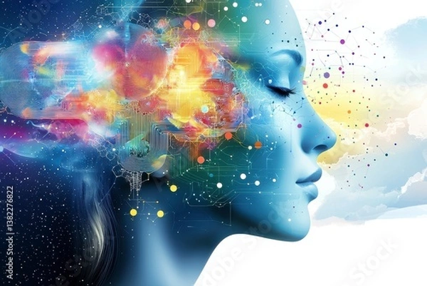 Fototapeta Exploring human emotions through artistic visualization creative studio digital art abstract environment side profile view