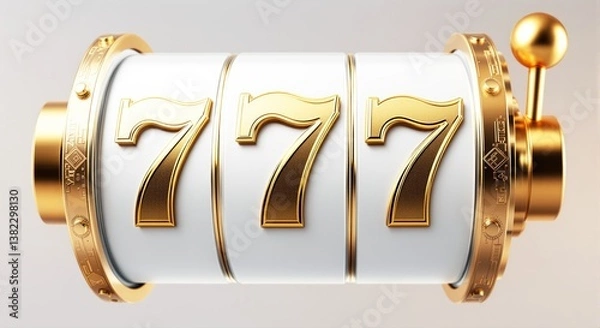 Obraz Slot machine jackpot with golden 777 on white reels.