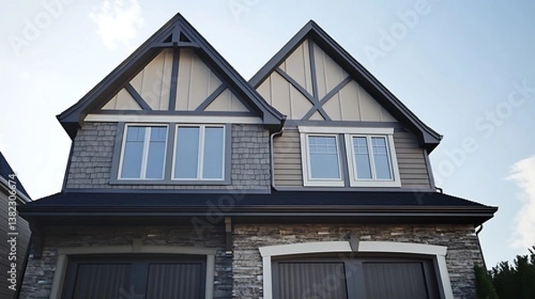 Fototapeta Close Up of a Gorgeous Two Story Home with Garage and Windows