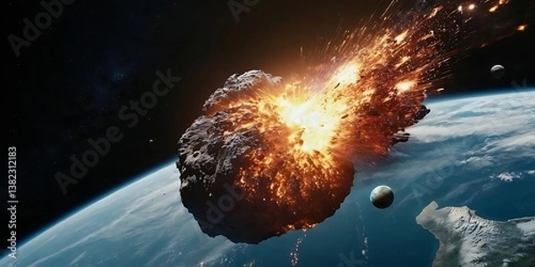 Fototapeta Impact of asteroid meteor comet collision explosion over planet Earth,apocalypse, exploding, impact, no people, asteroid, color image, comet, destruction, meteor, outer space, planet earth, 2