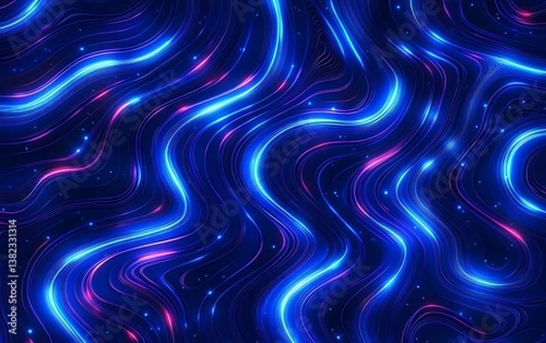 Obraz Blue background with glowing lines, blue gradient background with light and shadow effects, abstract shape of curved lines, high resolution, simple style, high detail, high quality, high definition, w
