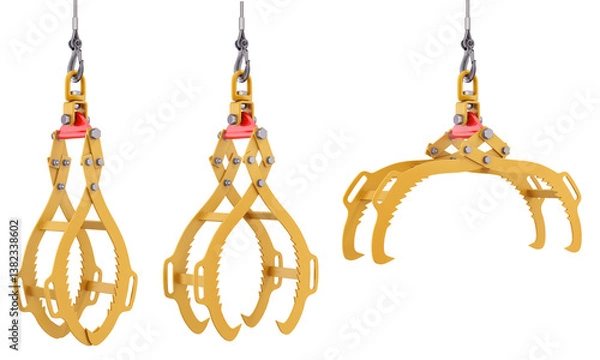 Fototapeta Log lifting tongs isolated on white background in three poses - 3D illustration
