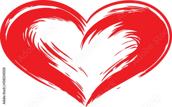Fototapeta Hand-drawn red heart brush strokes vector design.