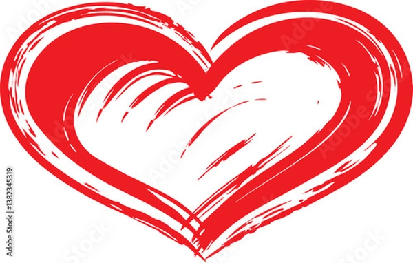 Fototapeta Hand-drawn red heart brush strokes vector design.