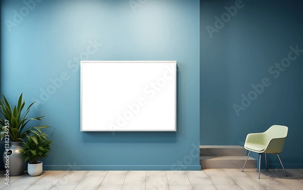 Fototapeta 青い壁と椅子のオフィス空間