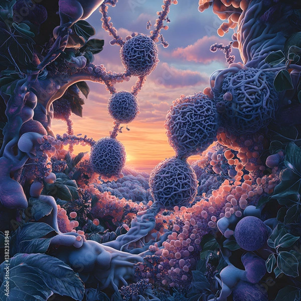 Fototapeta Intertwining Worlds: The Dynamic Interaction of Xenobiotic Compounds with Nature's Organic Chemistry