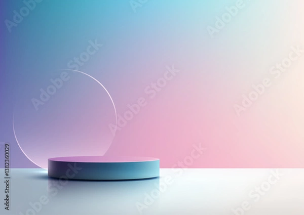 Fototapeta minimalist 3d display stand mockup with blue round platform and glass circle on gradient background product showcase