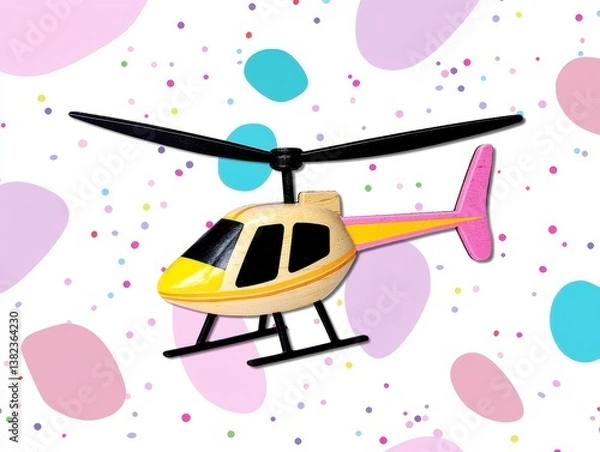 Fototapeta Toy Helicopter on Pastel Background with Confetti