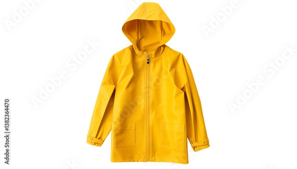 Fototapeta A bright yellow raincoat with a hood and zipper closure isolated on a plain  shot in studio on transparent background png