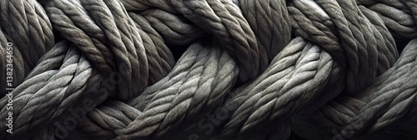 Obraz Close-up of woven rope texture featuring gray and white fibers.