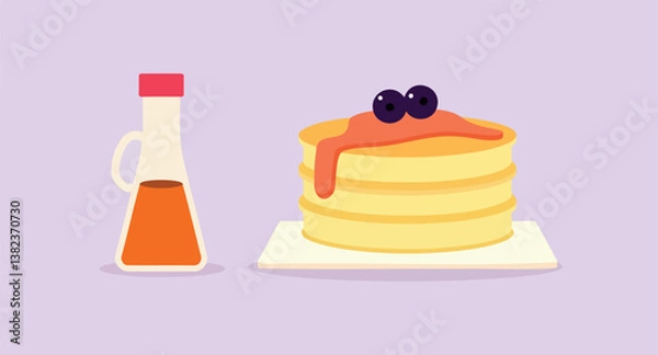 Fototapeta stack of pancakes with syrup and blueberries
