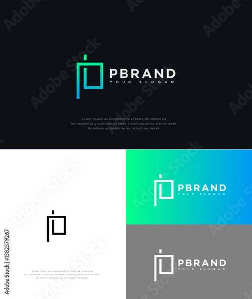 Fototapeta Modern Minimalist P Letter Logo Design Variations Teal Gradient