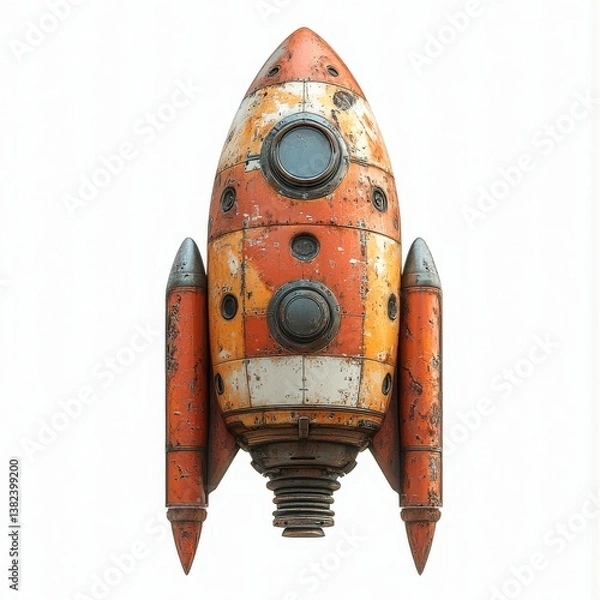 Fototapeta Rusty Vintage Rocket on White Background