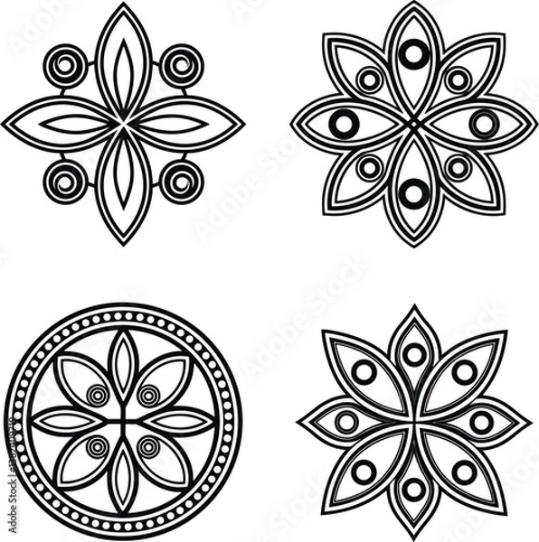 Fototapeta Set of intricate black and white decorative patterns