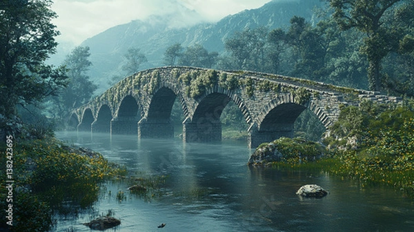Obraz bridge over the river. Generative AI