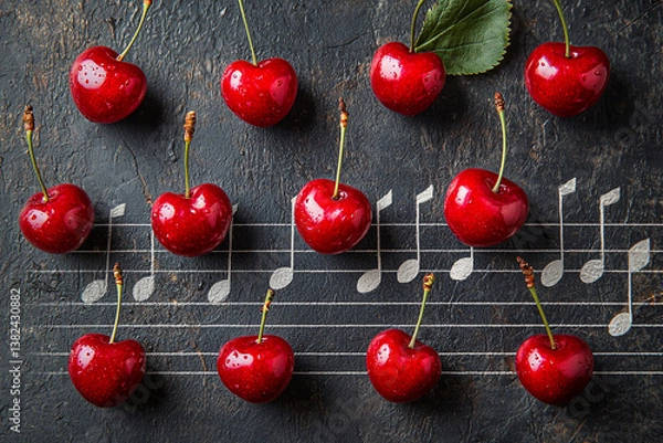Obraz red cherries on a green background. Generative AI