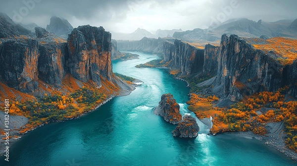 Obraz waterfall in the mountains. Generative AI
