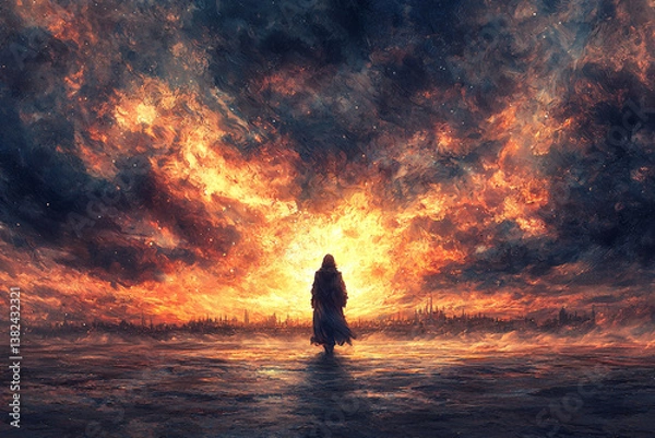 Obraz silhouette of a man with a surfboard. Generative AI