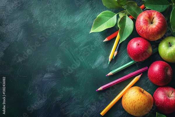 Obraz apple on blackboard. Generative AI