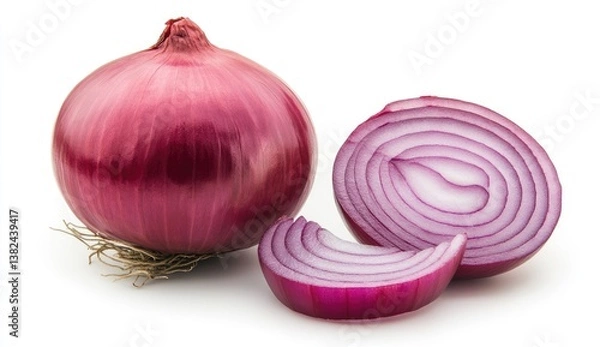 Fototapeta Red onion whole and sliced