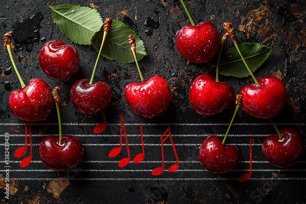 Obraz cherries on a wooden background. Generative AI