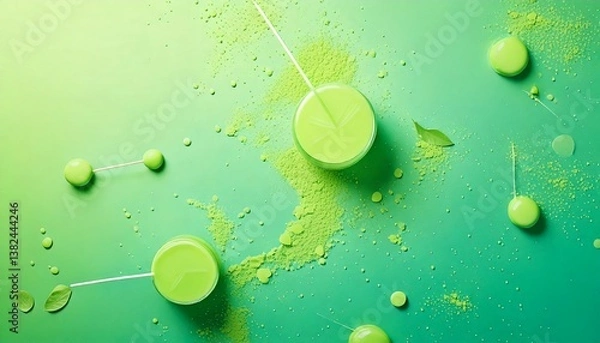 Obraz Matcha  GreenTea Gradient Background, Blurred Texture, White, Header, Backdrop, Poster Banner