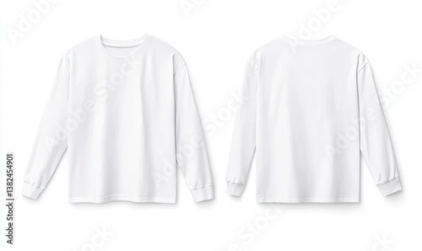Fototapeta Blank white long sleeve t-shirt mockup.  Front and back views